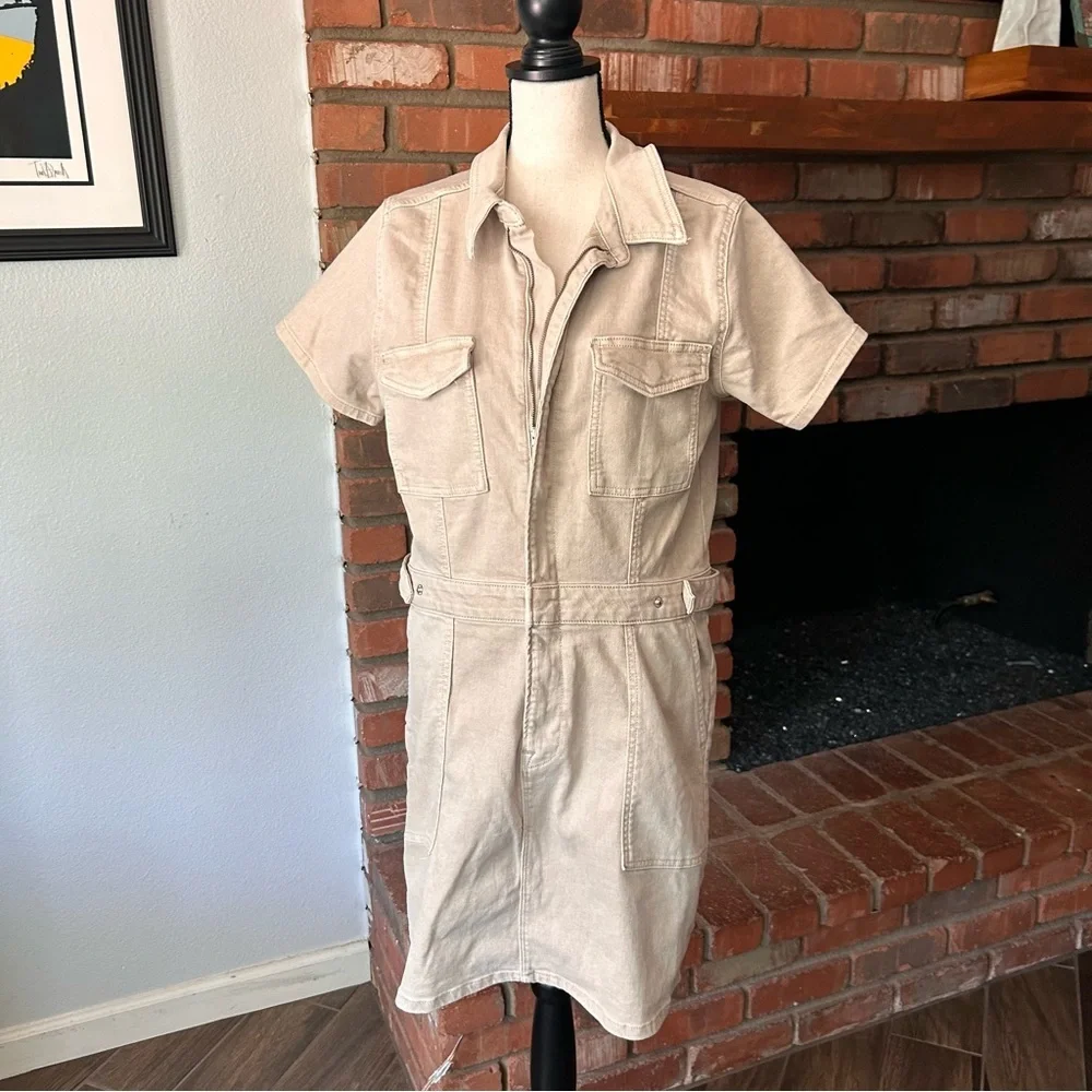 Good American Fit For Success Denim Utility Dress in Khaki Sz XL - Picture 3 of 11